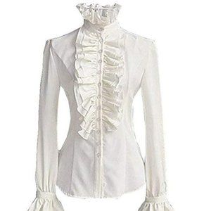 Stand-Up Collar Ruffle Blouse